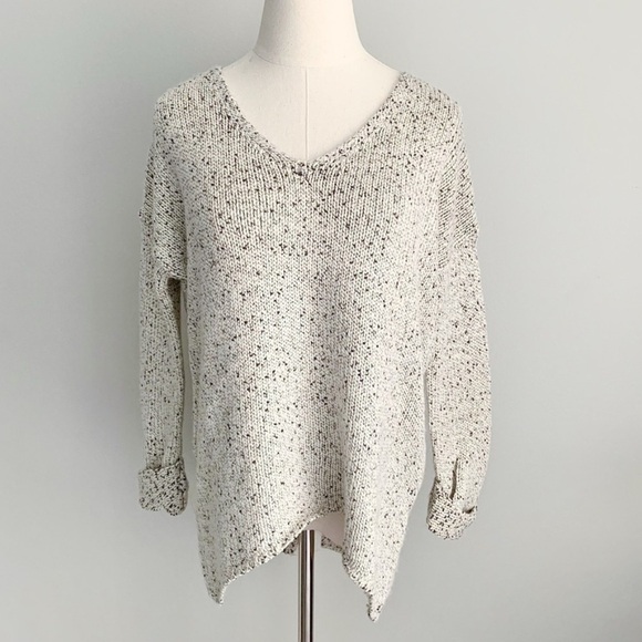 Michael stars wool alpaca chunky knit speckled zip up back sweater cream grey - Picture 1 of 6